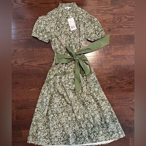 Paisley Print Midi Dress with Tie Waist